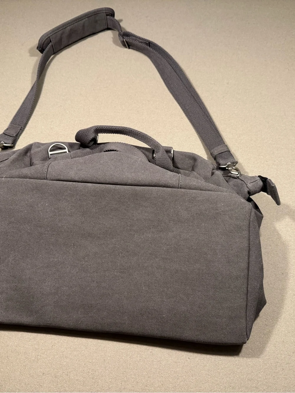 Travelon Charcoal Canvas Laptop Briefcase with Brown Trim anti theft
